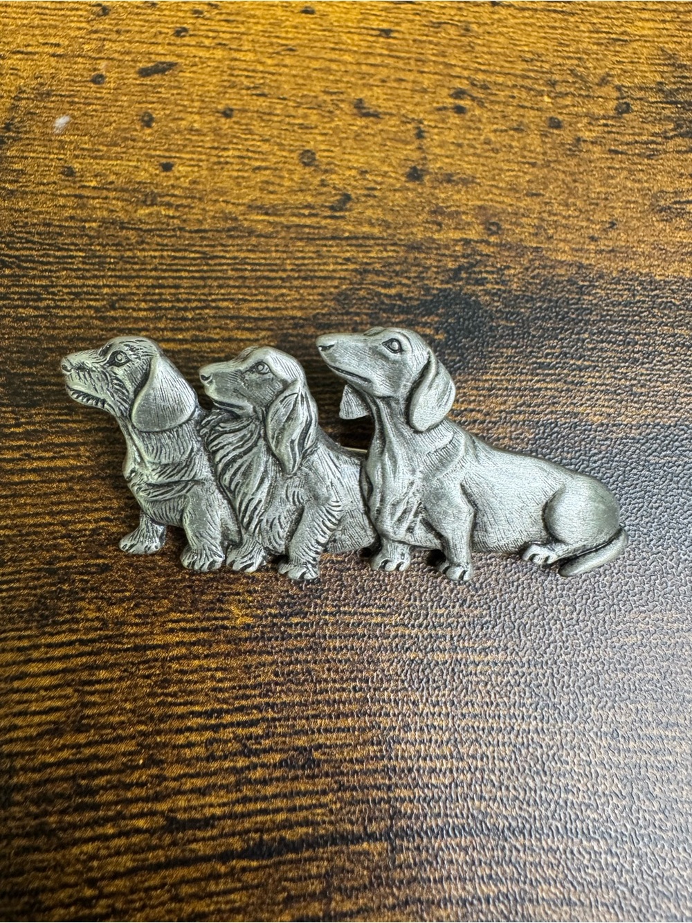 JJ Jonette Pewter Dachshund Trio Brooch Pin - Figural